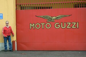 Dave outside Moto Guzzi gates